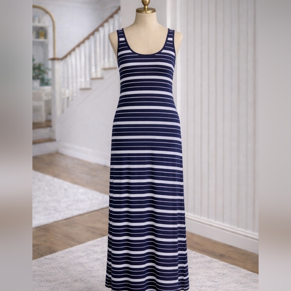 OLD navy white stripped tank maxi dress sz small